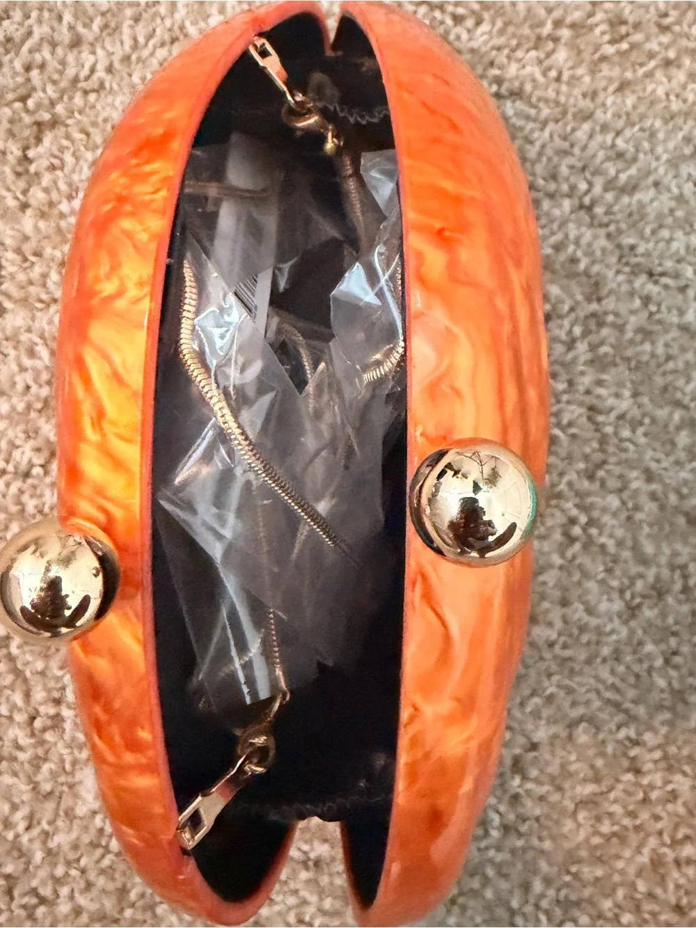 Cezanne Zhelle Orange Acrylic Kisslock Shell Minaudiere Clutch